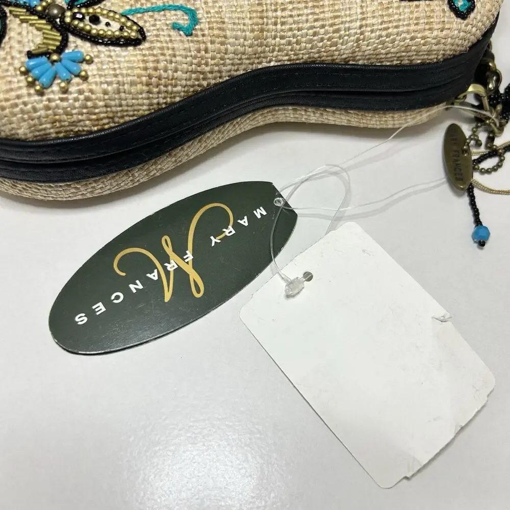 Mary Frances Unplugged Cream Woven and NWT Turquoise Beaded Guitar Bag *RARE - Picture 6 of 16